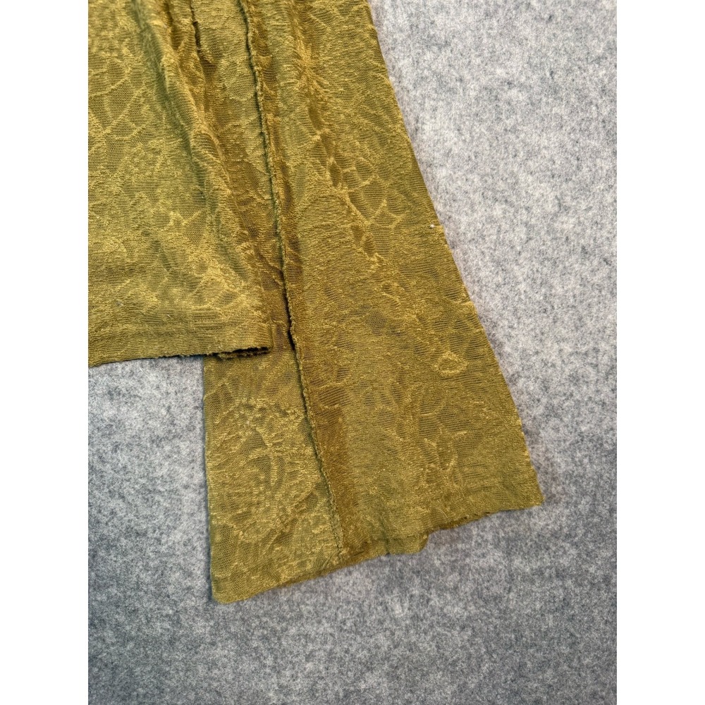 Olive Green Floral Textured Lace Knit Bell Sleeve Top Crew Neck Large - Picture 3 of 6